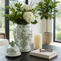 Decorative Jar - Green/White Floral Round Chinoiserie, 14 in