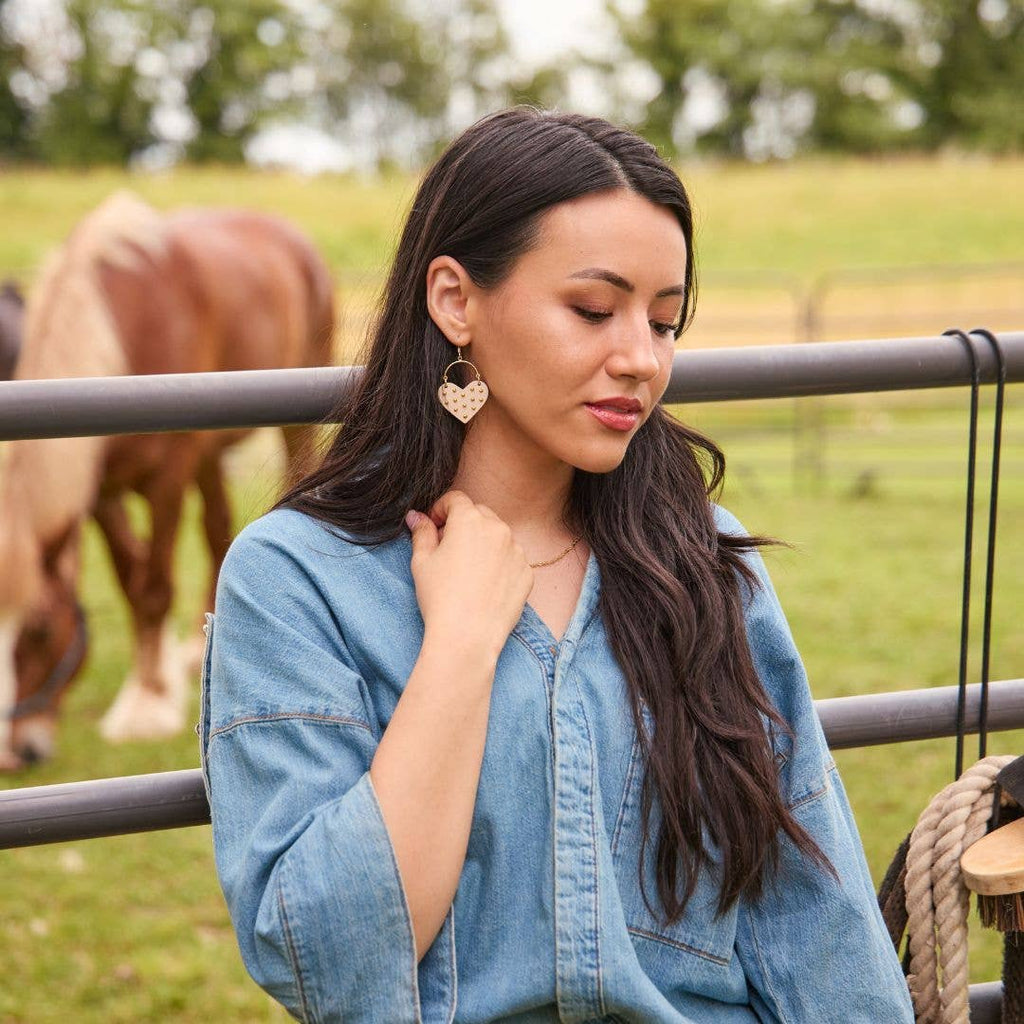 Soft Sand Harlow Studded Heart Hoop Earrings: Gold
