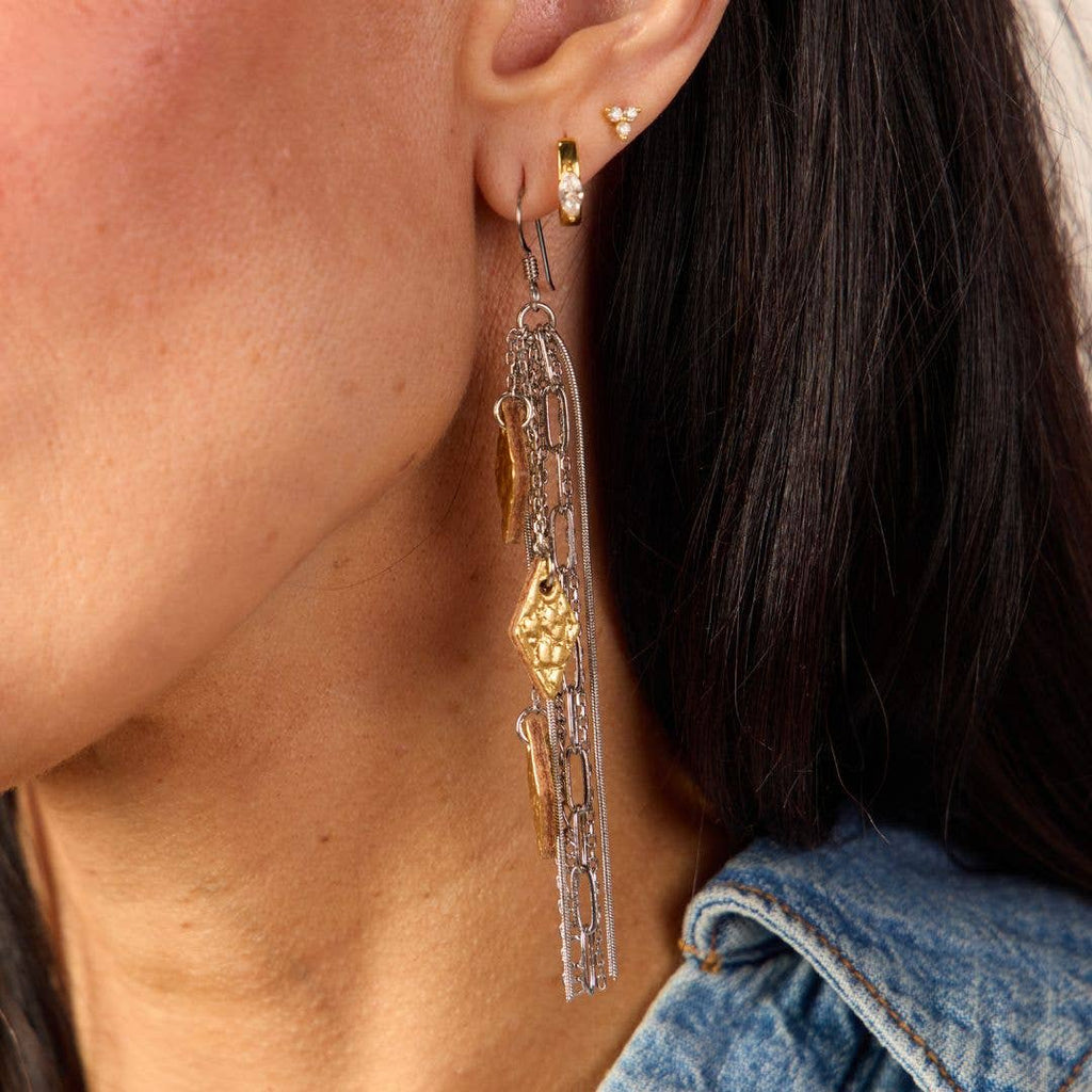 Hammered Gold Mixed Metal Jolene Chain Statement Earrings