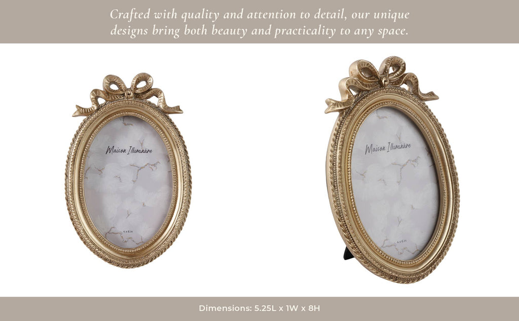 Photo Frame - Gold Polyresin Oval Coquette with Bow, 4x6 in.