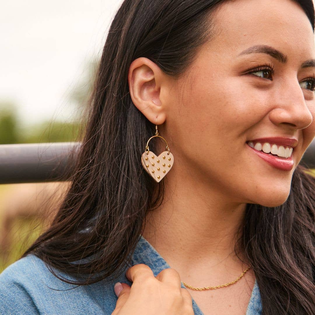 Soft Sand Harlow Studded Heart Hoop Earrings: Gold