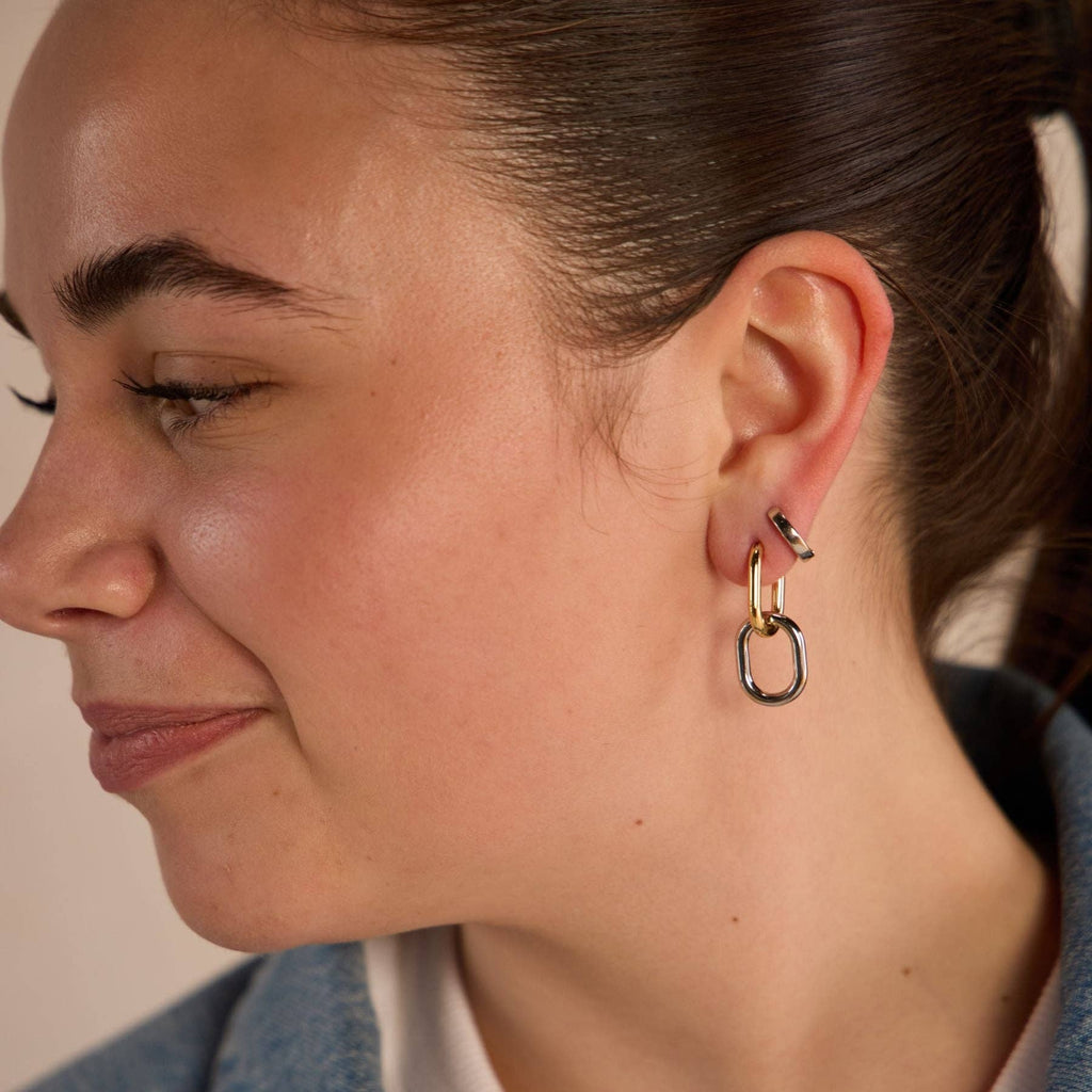Mixed Metal Chain Link Hoop Earrings