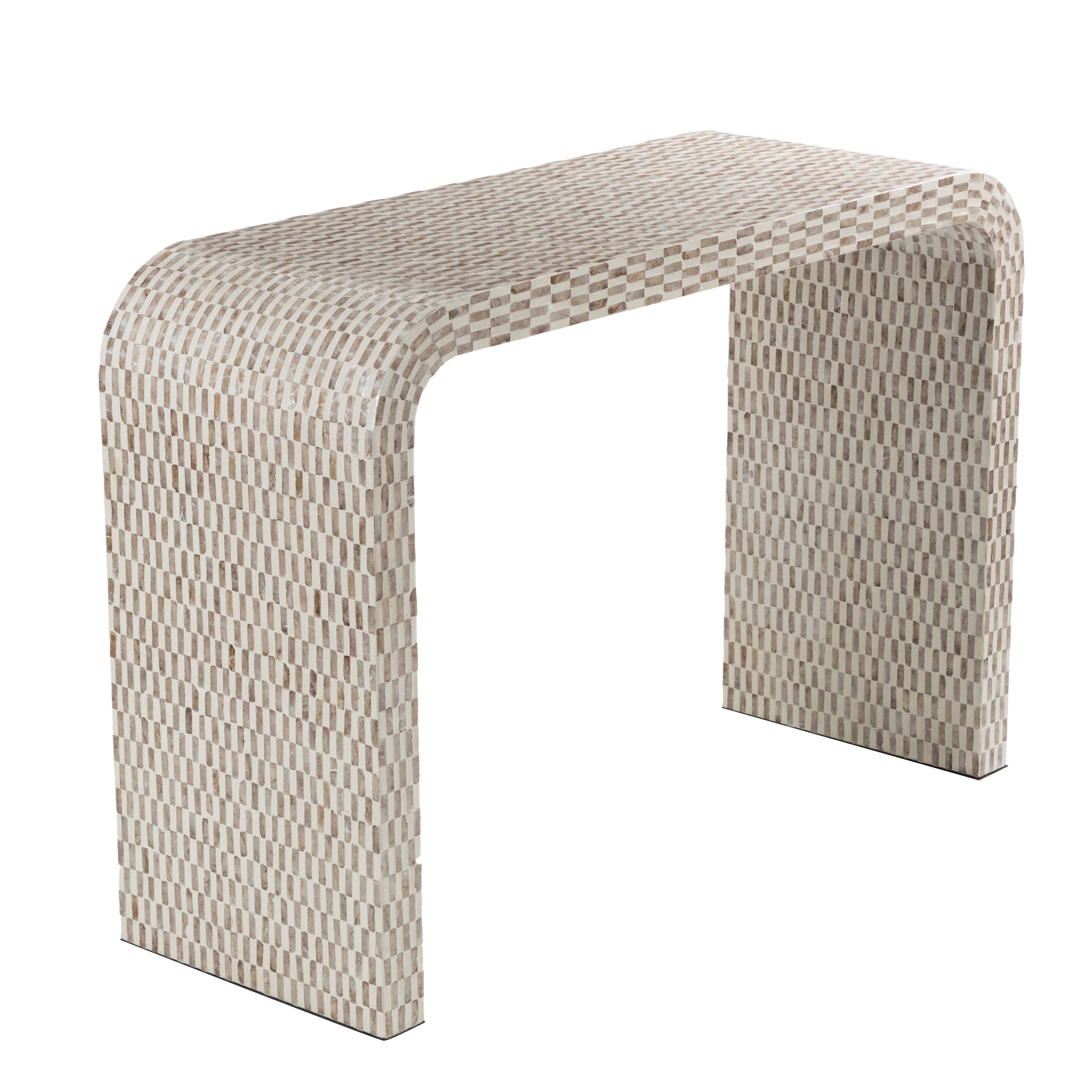 Contemporary Cream Capiz Mosaic Shell Console Table: Cream / Cream