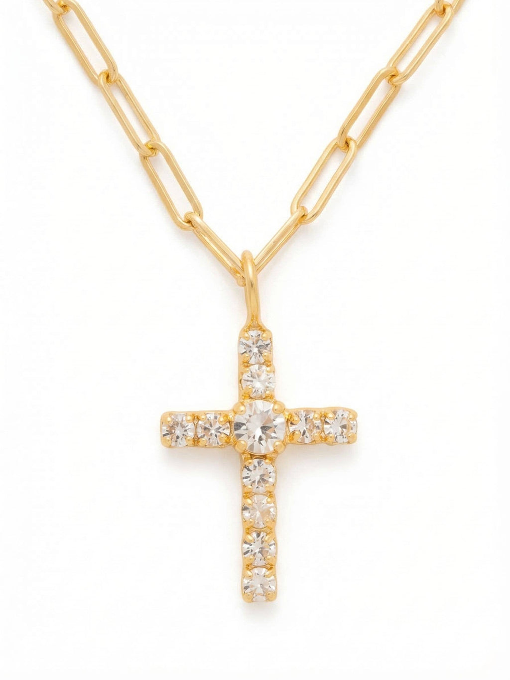 Cross Paperclip Pendant Necklace - NFZ11BGCRY: Clear