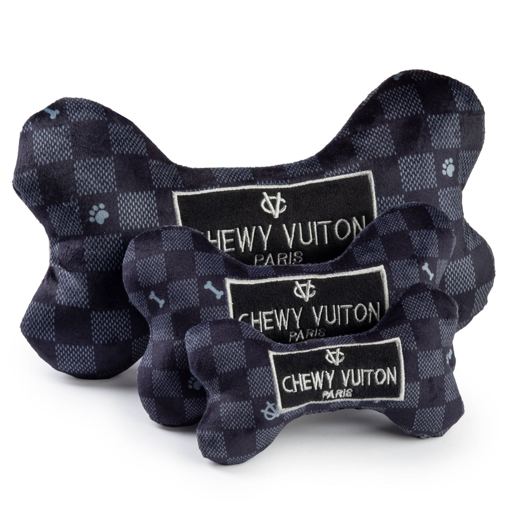 Black Checker Chewy Vuiton Bone  | Squeaker Dog Toy: Large