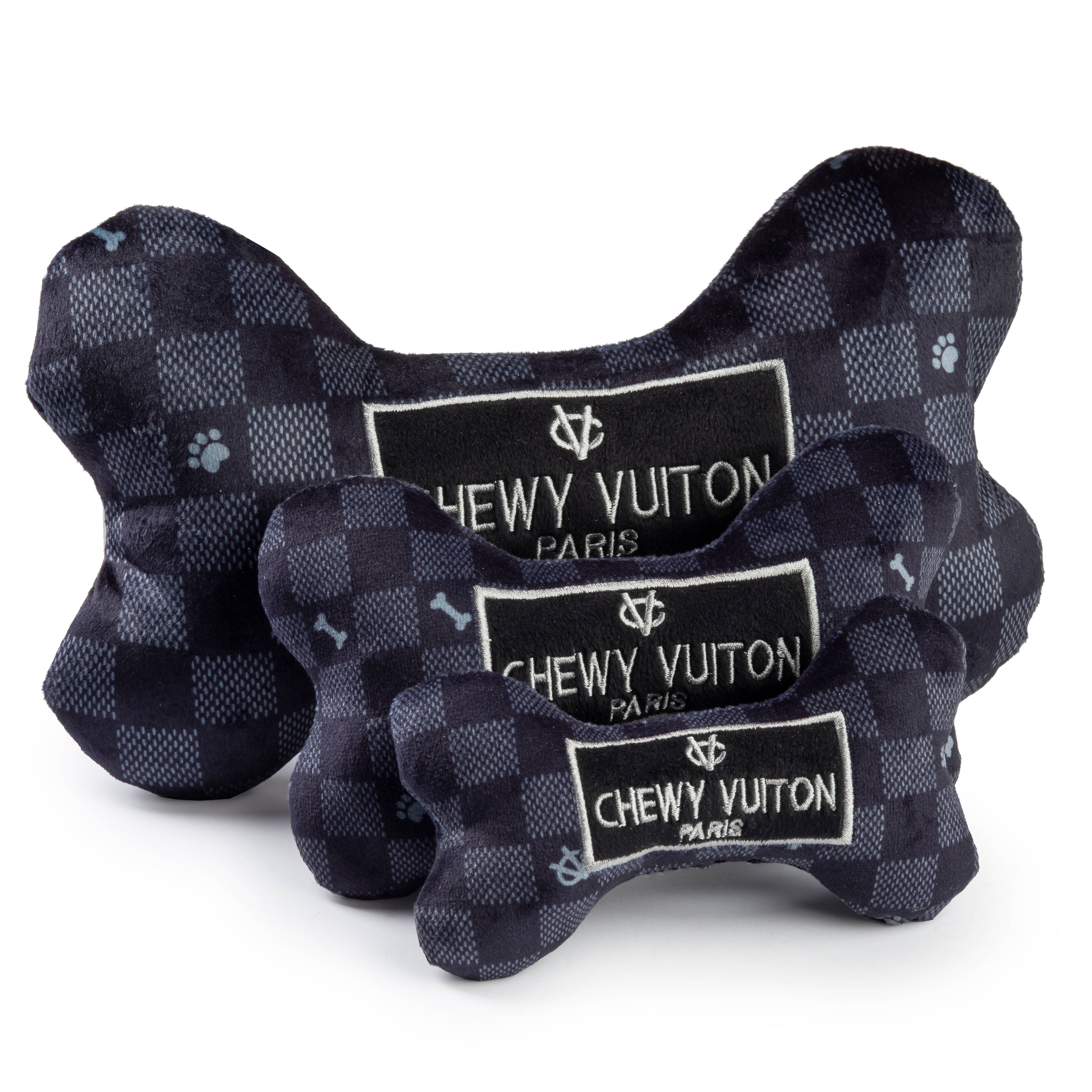 Black Checker Chewy Vuiton Bone  | Squeaker Dog Toy: Large