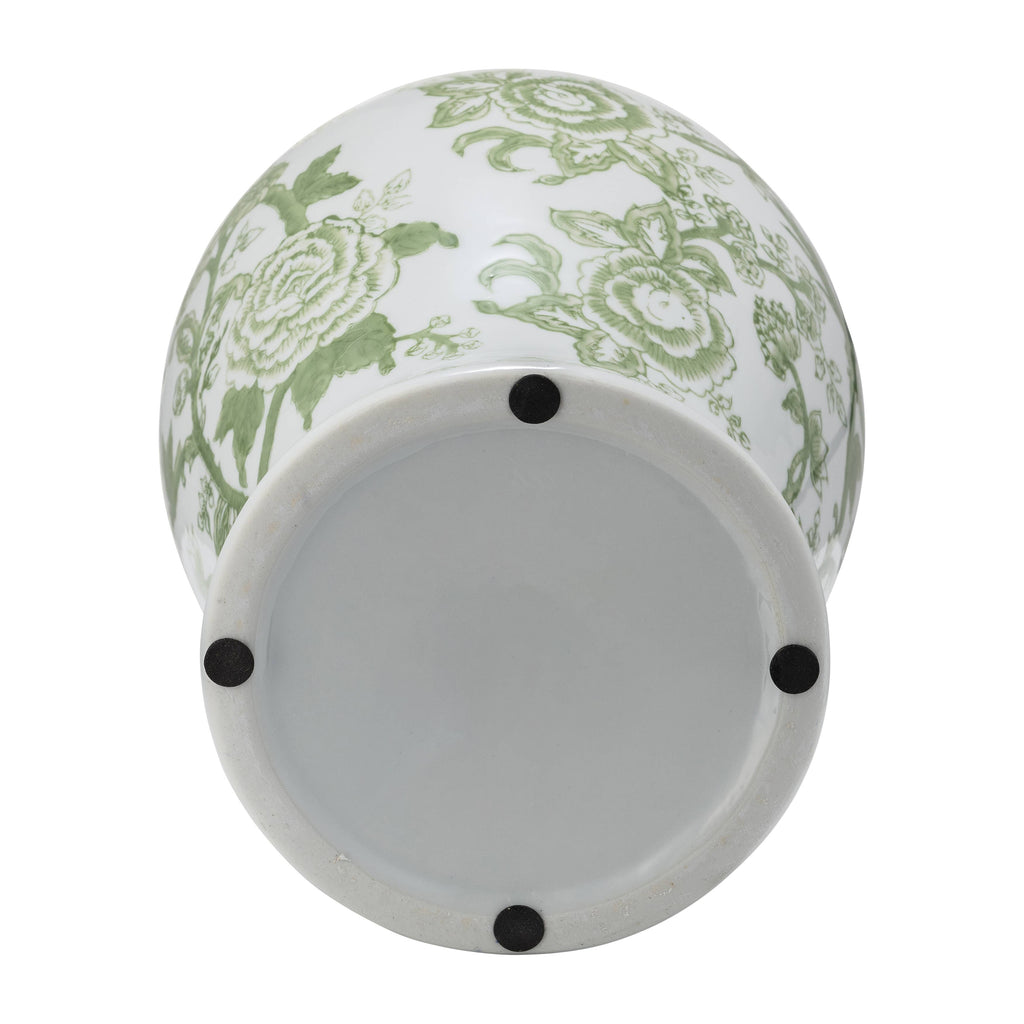 Decorative Jar - Green/White Floral Round Chinoiserie, 14 in