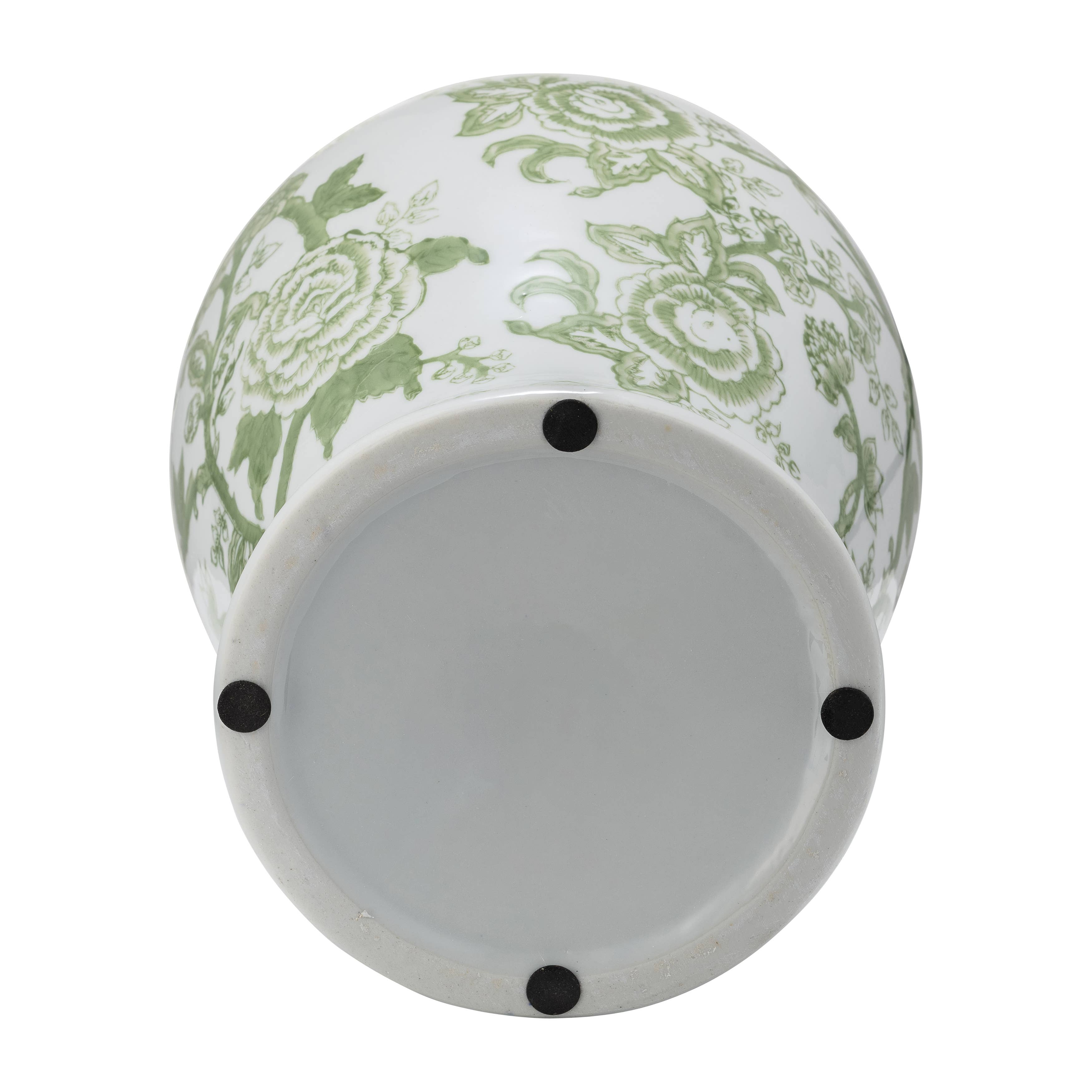 Decorative Jar - Green/White Floral Round Chinoiserie, 14 in