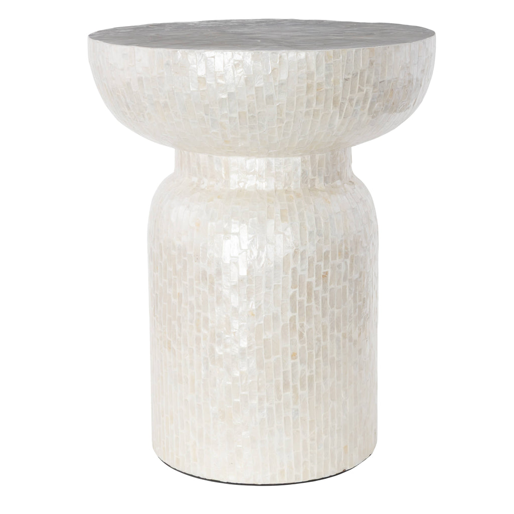 Modern and Contemporary Cream Capiz Shell Accent Table: 16"W, 22"H