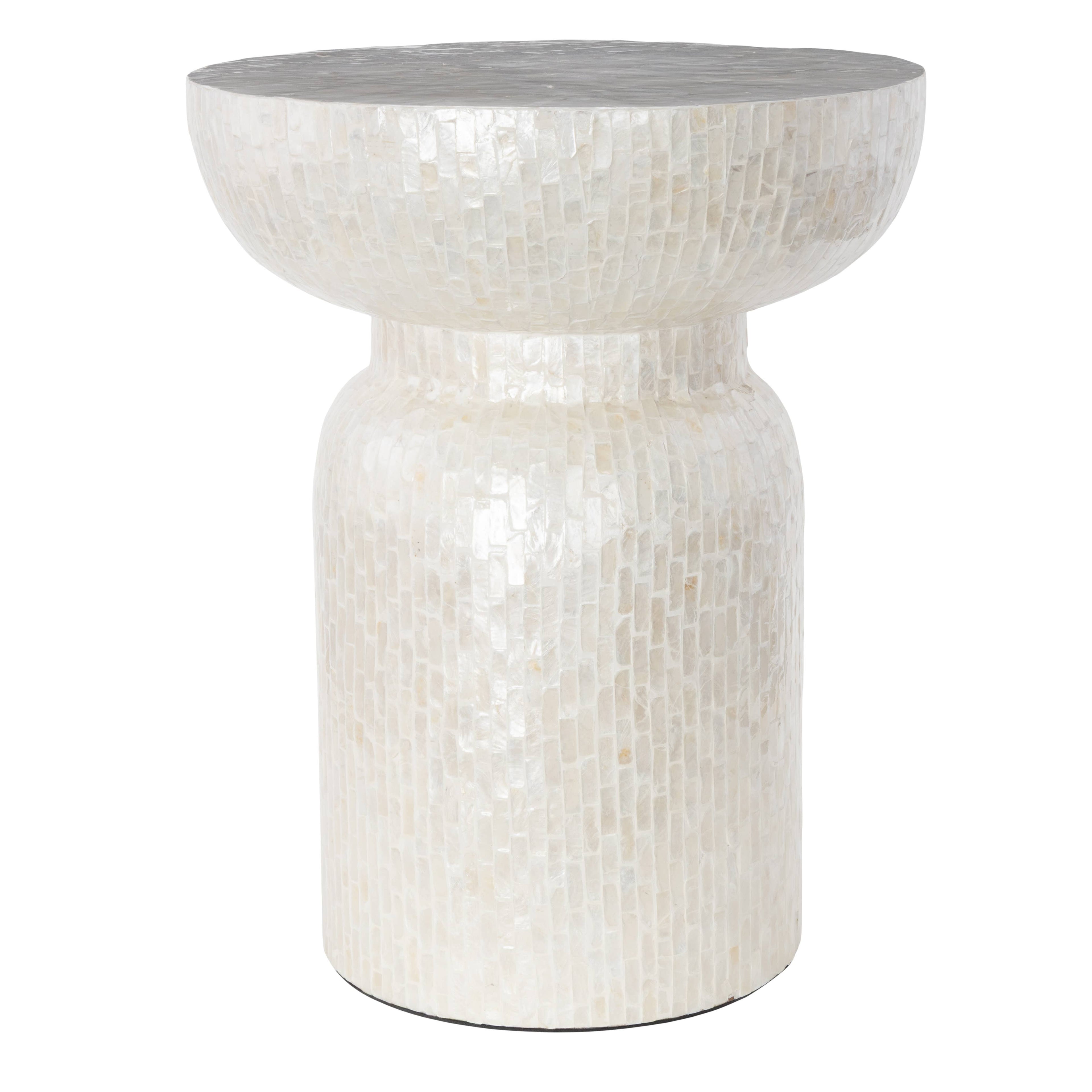 Modern and Contemporary Cream Capiz Shell Accent Table: 16"W, 22"H