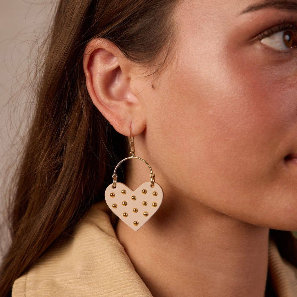 Soft Sand Harlow Studded Heart Hoop Earrings: Gold