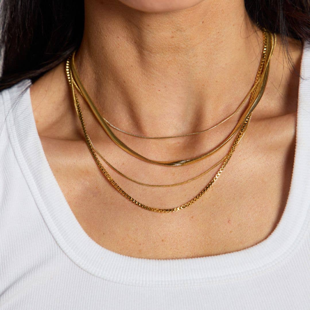 Gold Layered Waterproof Mixed Chain Necklace Set