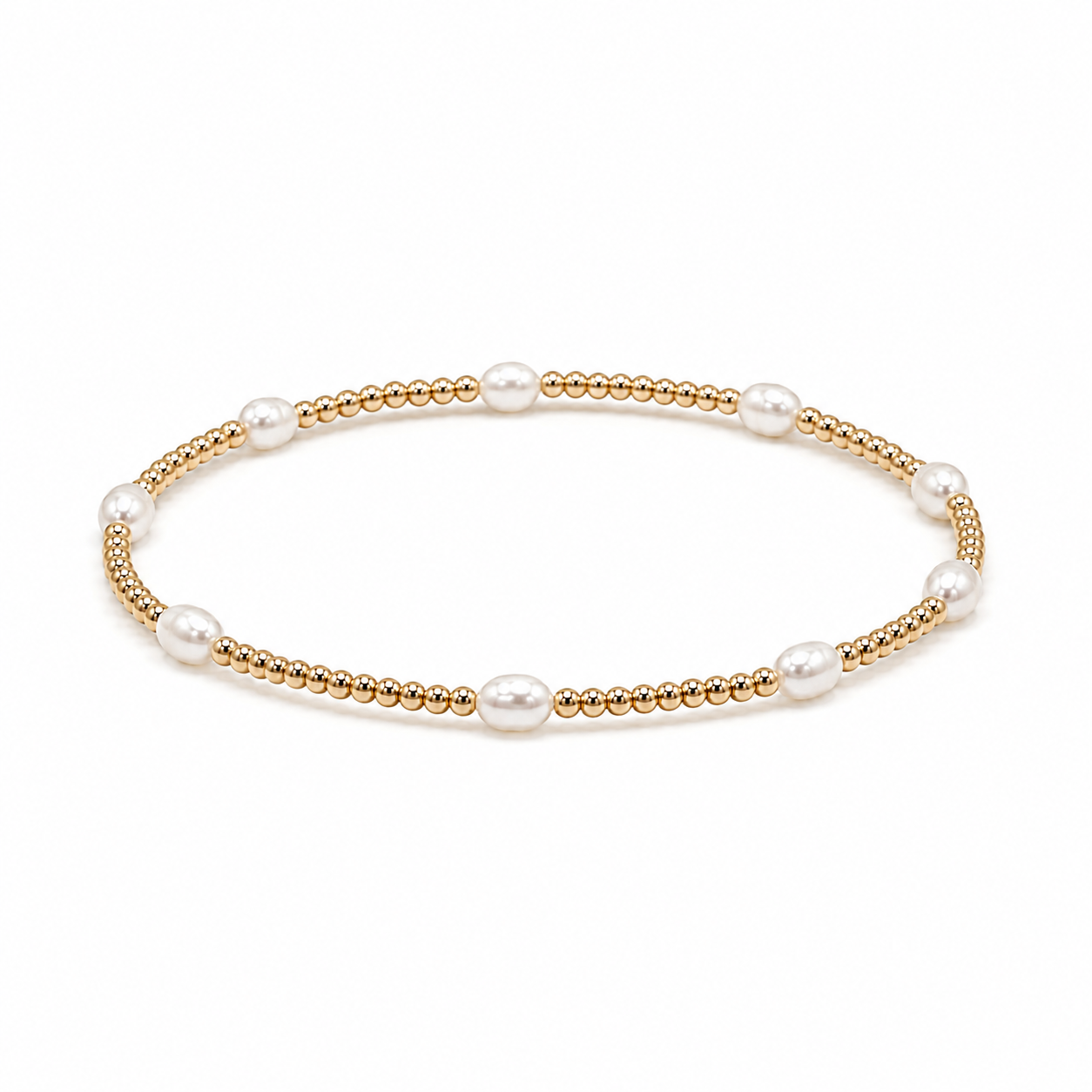 Petite Patterned Rice Pearl Bracelet with 14k Gold-Filled Beads: 6.5"
