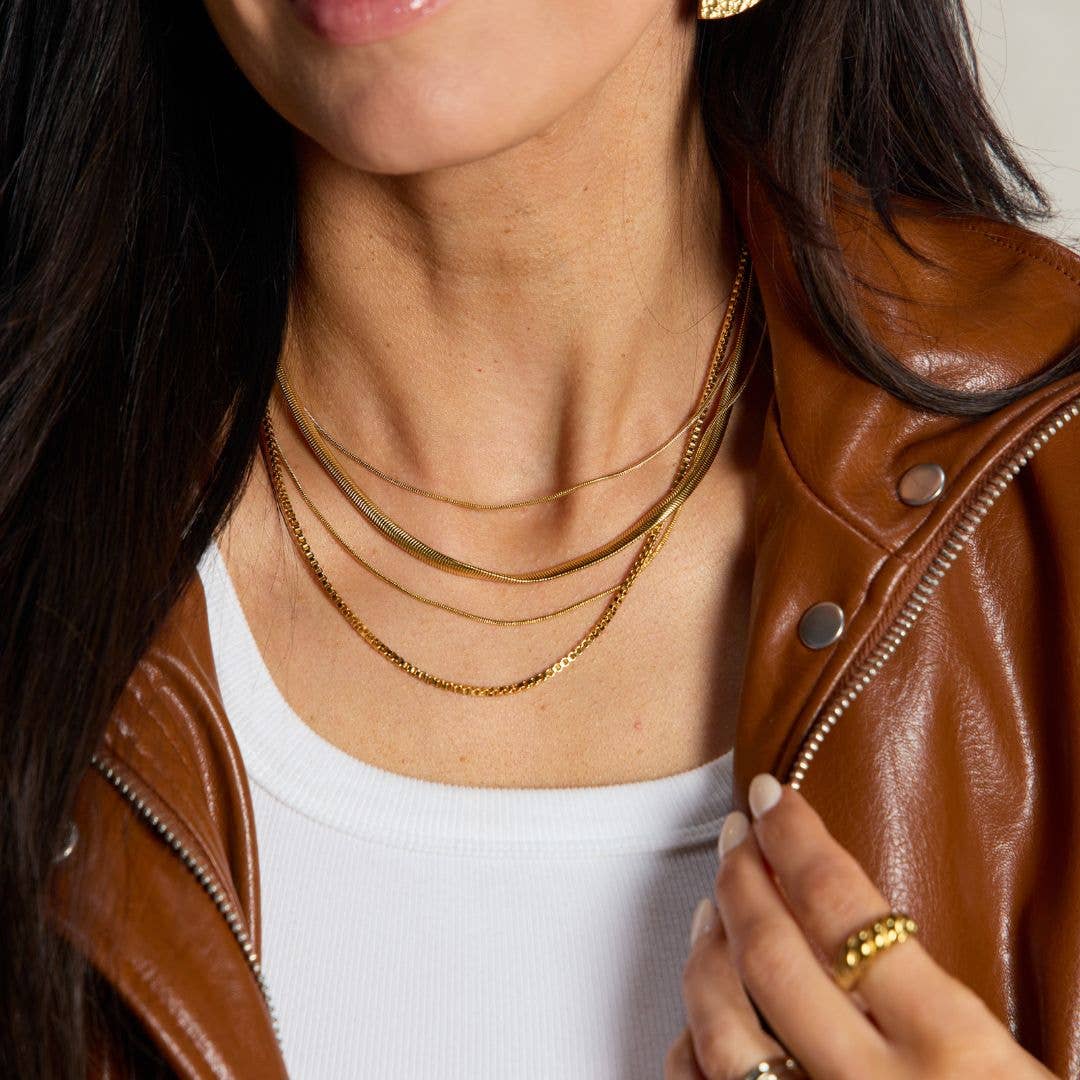 Gold Layered Waterproof Mixed Chain Necklace Set