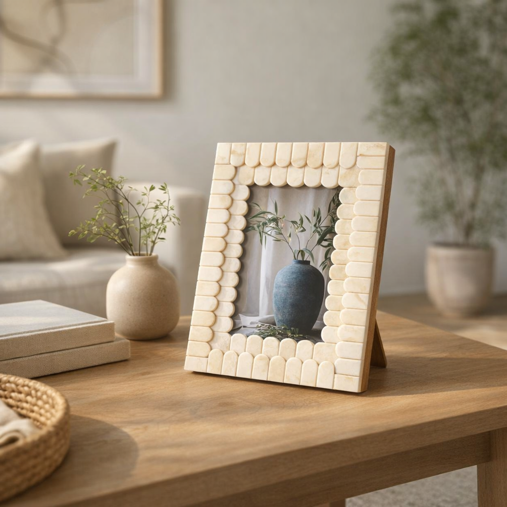 Picture Frame - Ivory Resin Scalloped Edge Decor, 4x6 in.