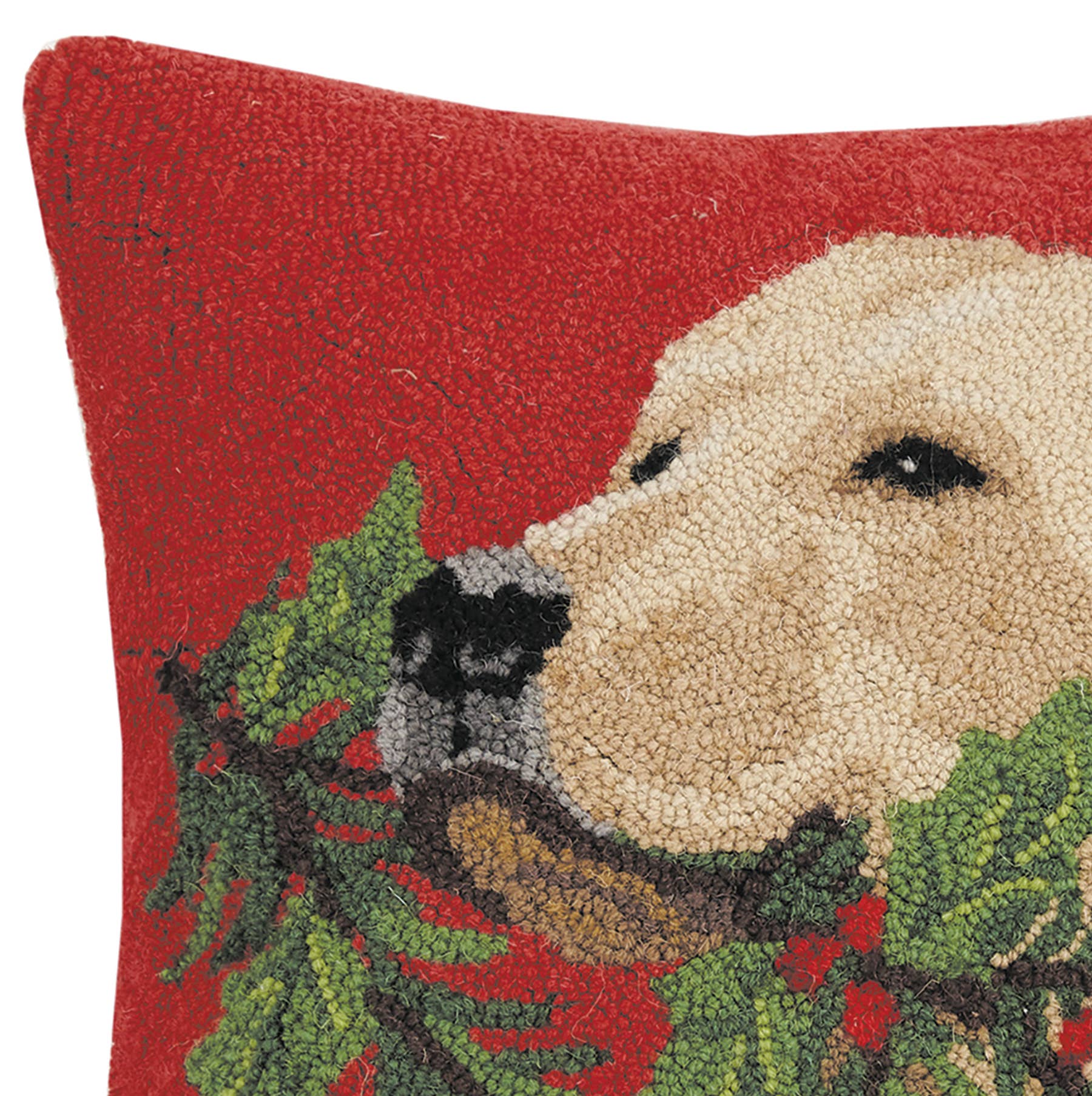 Golden Lab Dog With Holly Branch Hook Pillow - Christmas