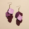 Garnet Shimmer Suede Florence Leather Dangle Earrings: Gold