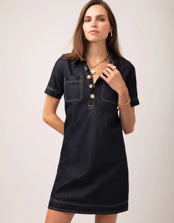 Rhoda Denim Dress Dark Bayou Rinse Wash