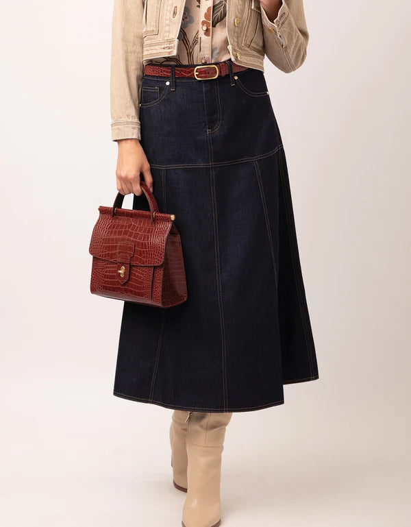 Anola Denim Midi Skirt Dark Bayou Rinse Wash