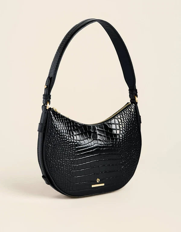 Siren Lynn Leather Hobo | Black Croc
