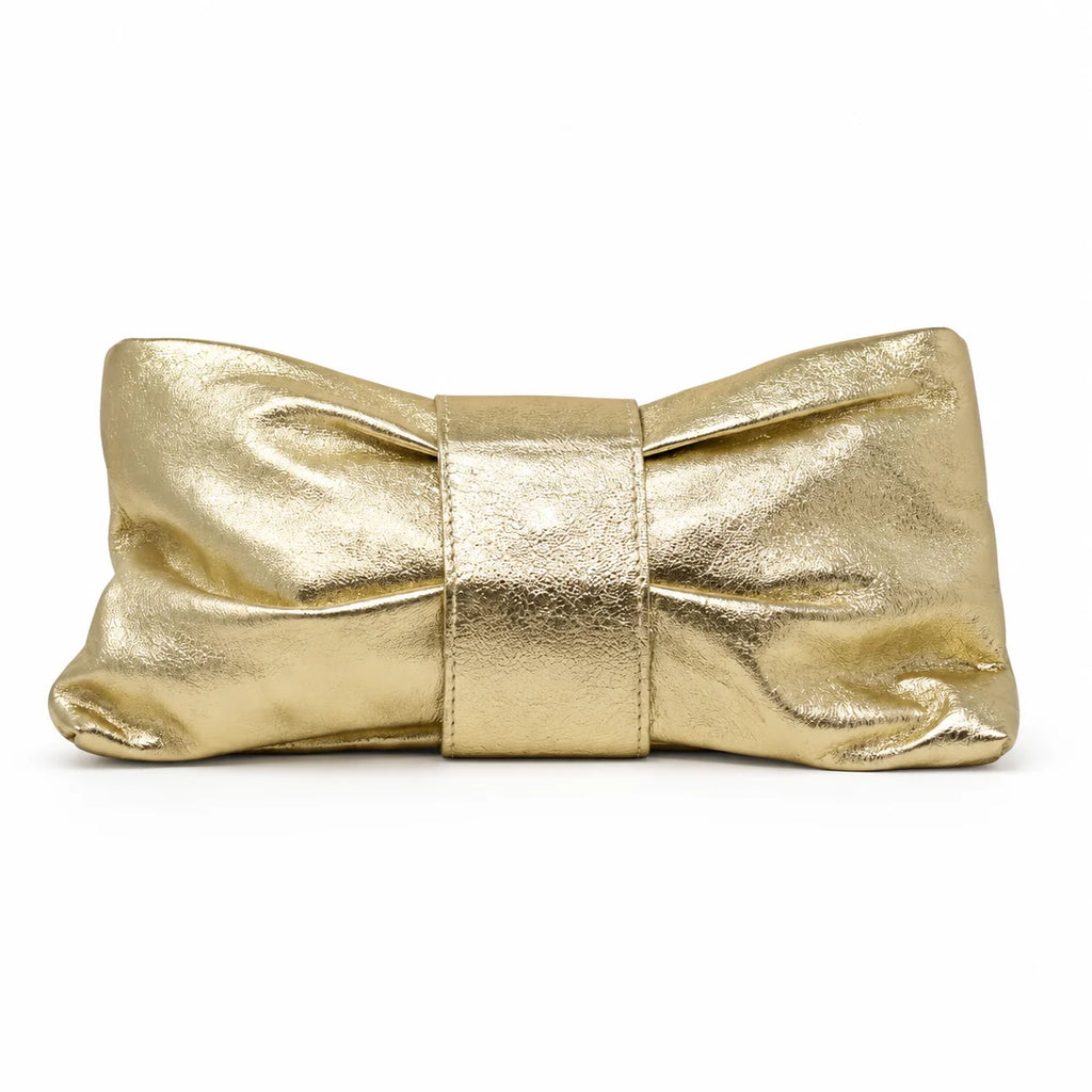 Italian Leather Bow Clutch with Strap | Large