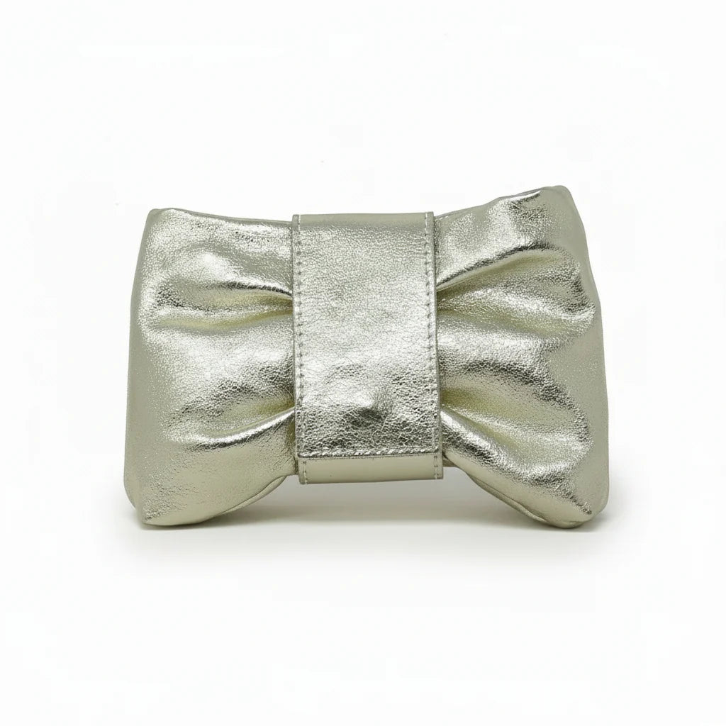 Italian Leather Bow Clutch with Strap