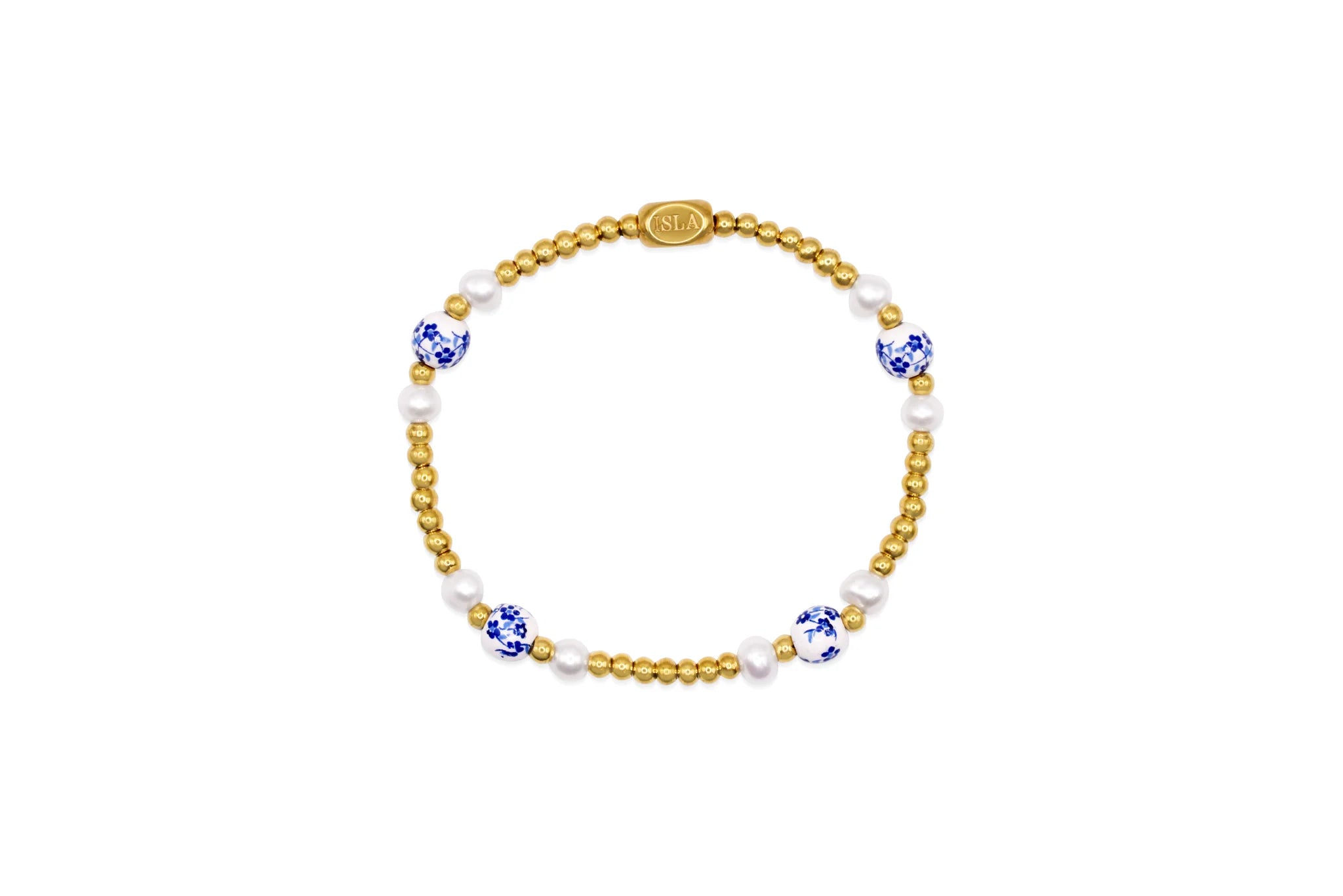 Mediterranean Floral Stretch Beaded Bracelet | Gold