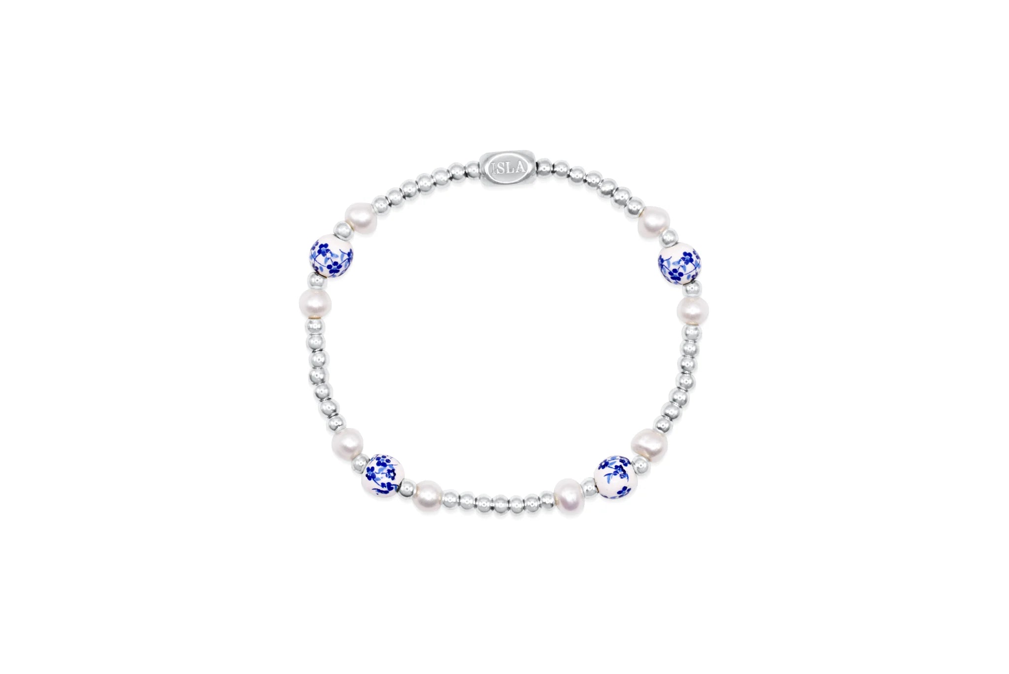 Mediterranean Floral Beaded Stretch Bracelet | Silver