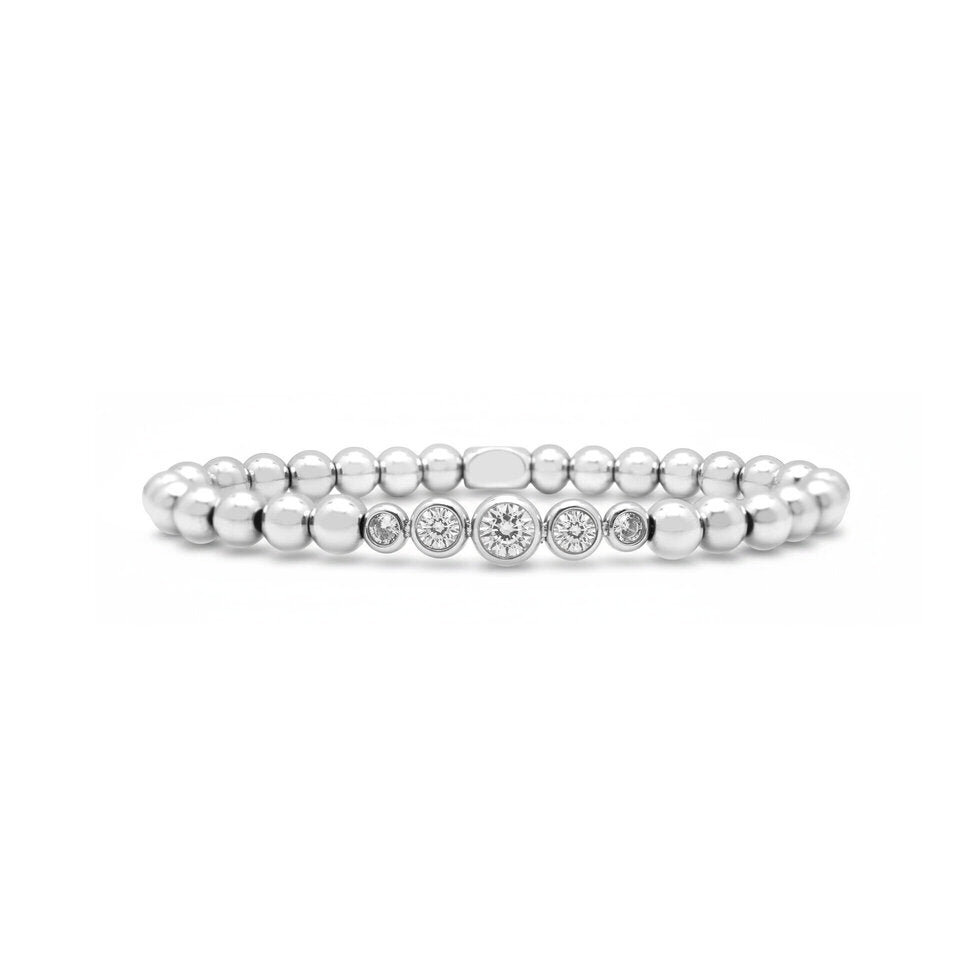 24/7 Stretch Graduated CZ Bezel Bracelet | Crystal Clear Silver