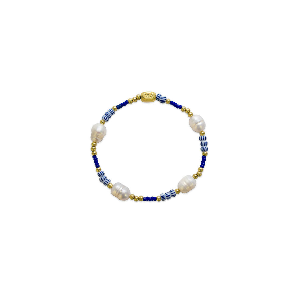 24/7 Stretch Here & There Mediterranean Striped Bracelet |Cobalt Pearl Gold