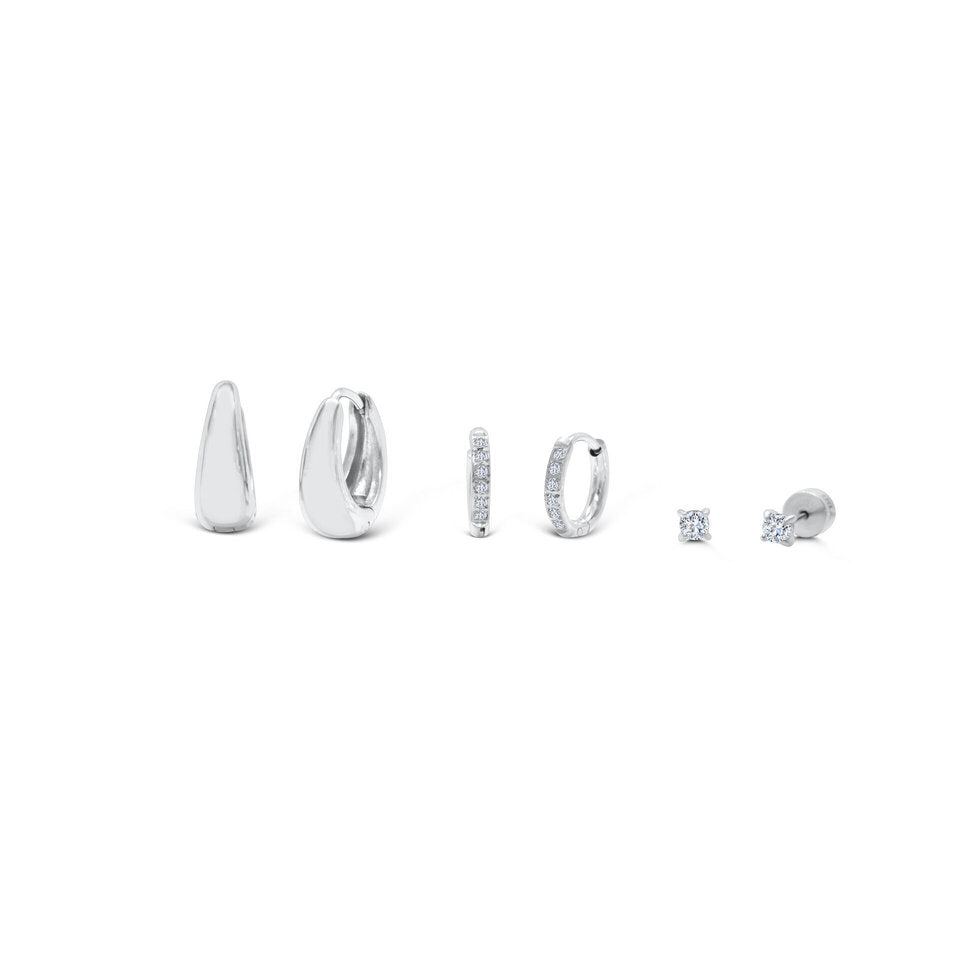 Bold Hoop Swoop Earring Trio Set | Silver