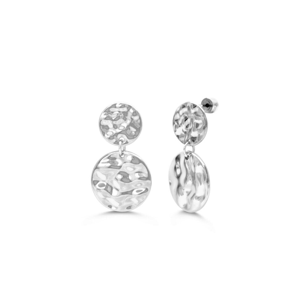 Double Hammered Coin Earrings | Silver