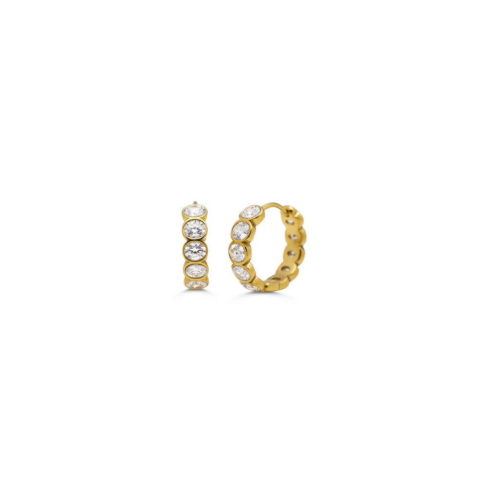 Bezel Below Huggie Earrings | Gold