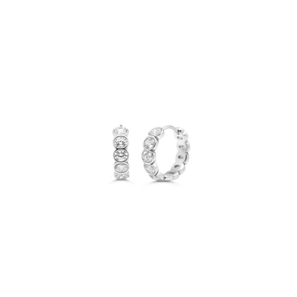 Bezel Below Huggie Earrings | Silver