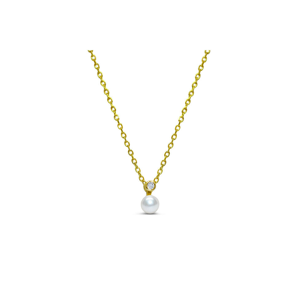 CZ Bezel & Pearl Necklace