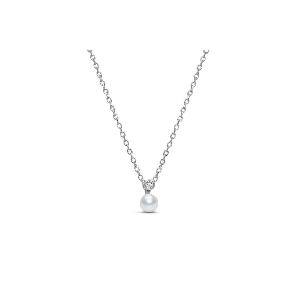 CZ Bezel & Pearl Necklace