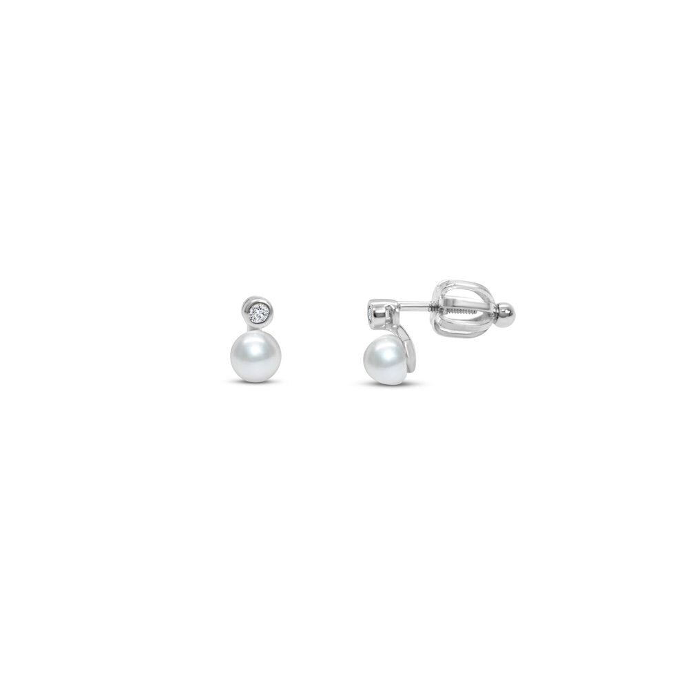 CZ Bezel & Pearl Stud Earrings