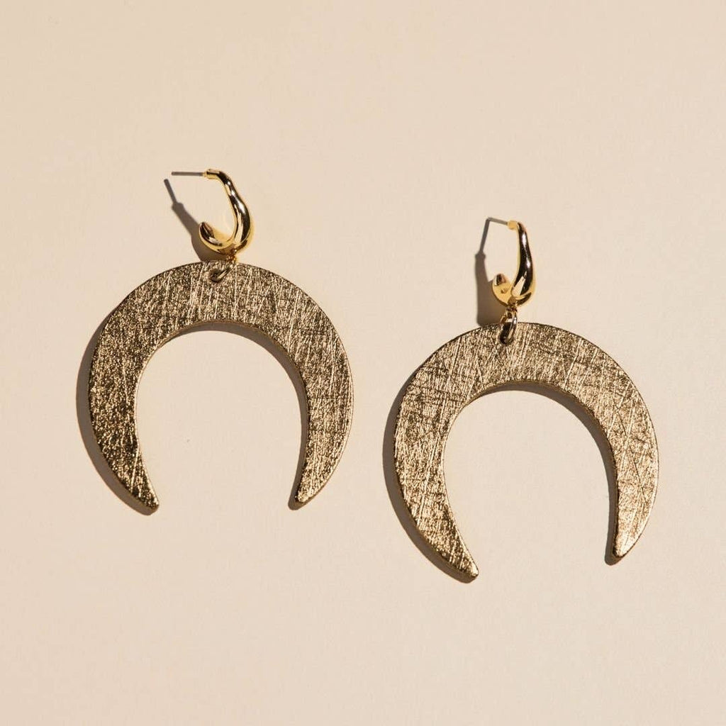 Vintage Bronze Sierra Leather Crescent Earrings: Gold