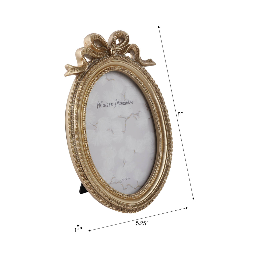 Photo Frame - Gold Polyresin Oval Coquette with Bow, 4x6 in.