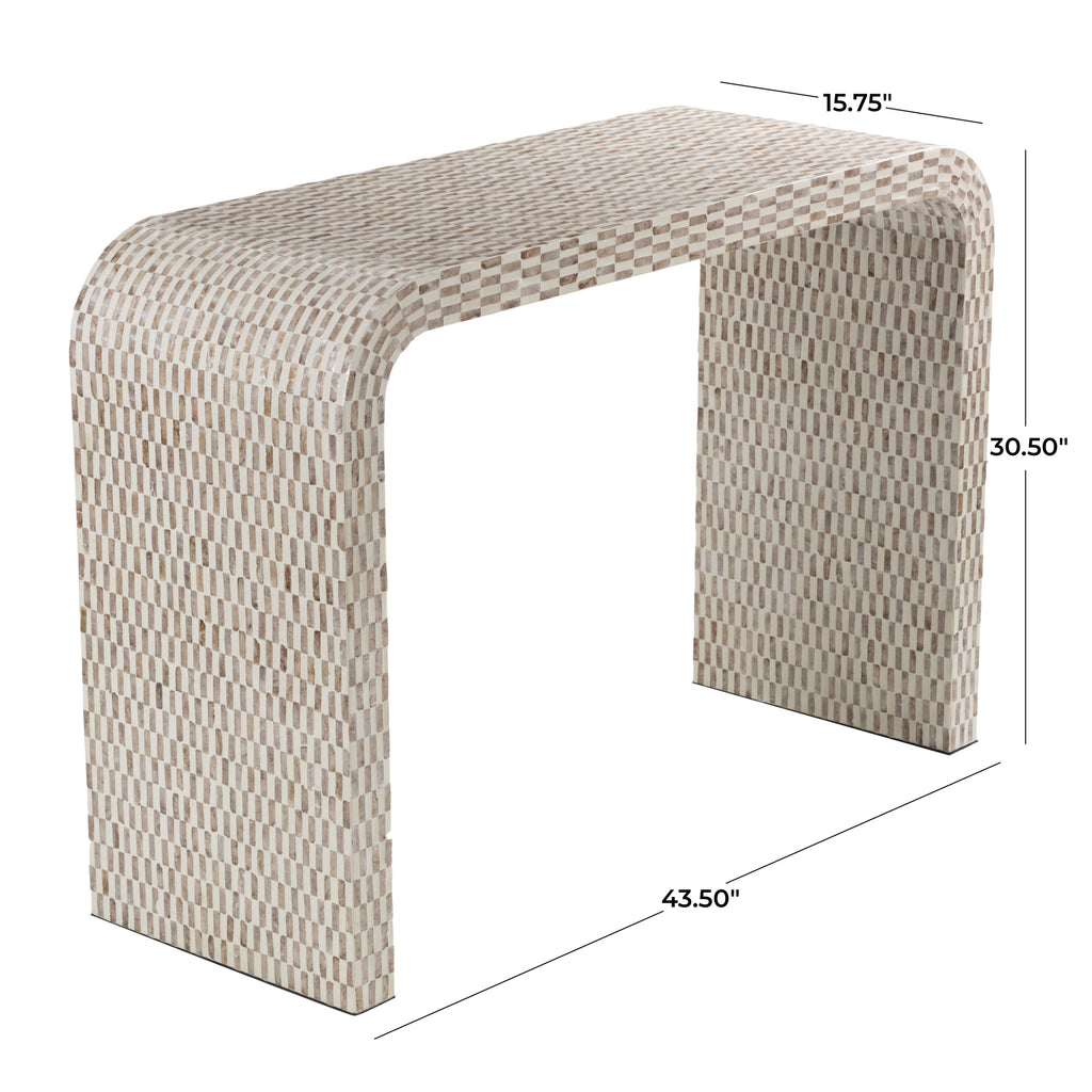 Contemporary Cream Capiz Mosaic Shell Console Table: Cream / Cream