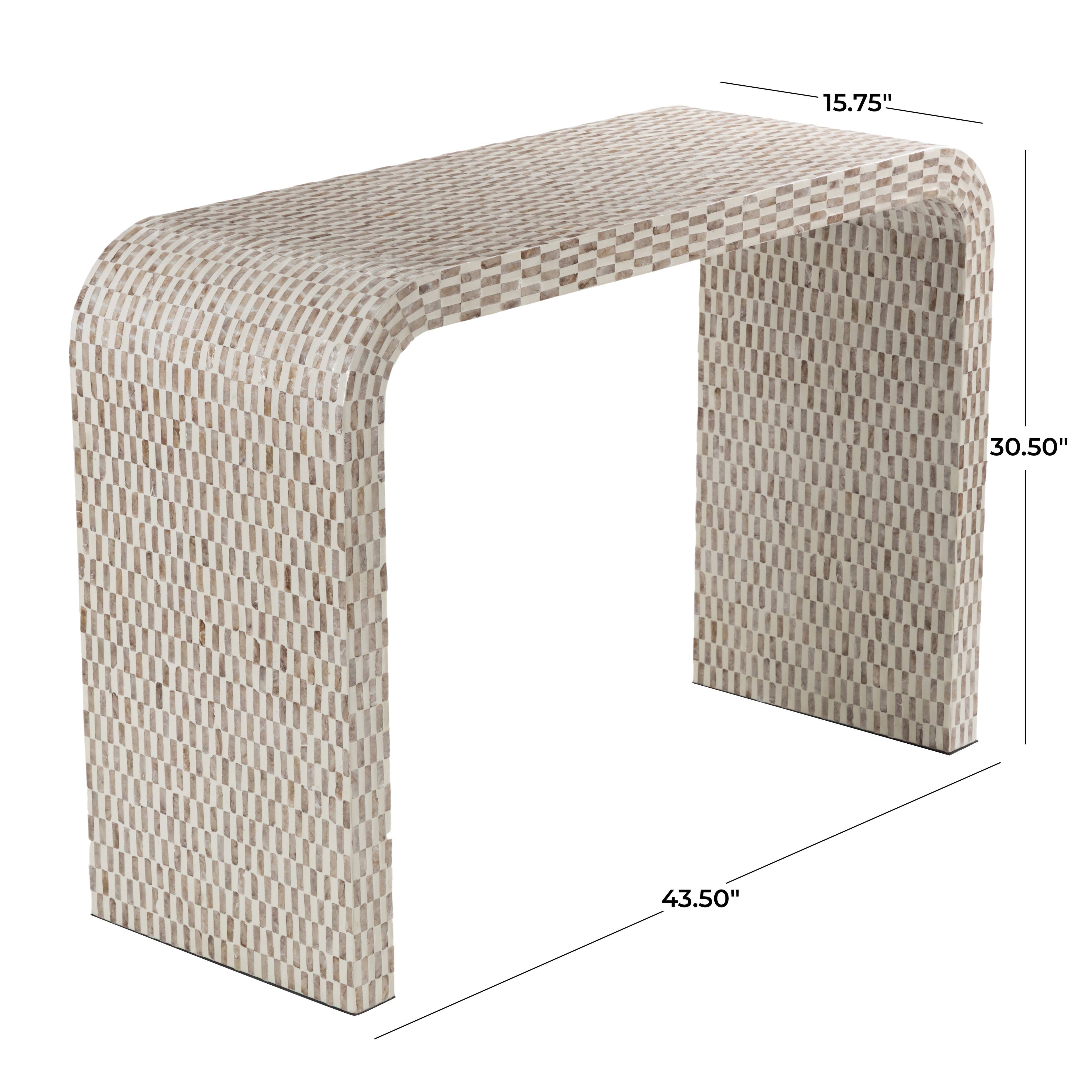 Contemporary Cream Capiz Mosaic Shell Console Table: Cream / Cream