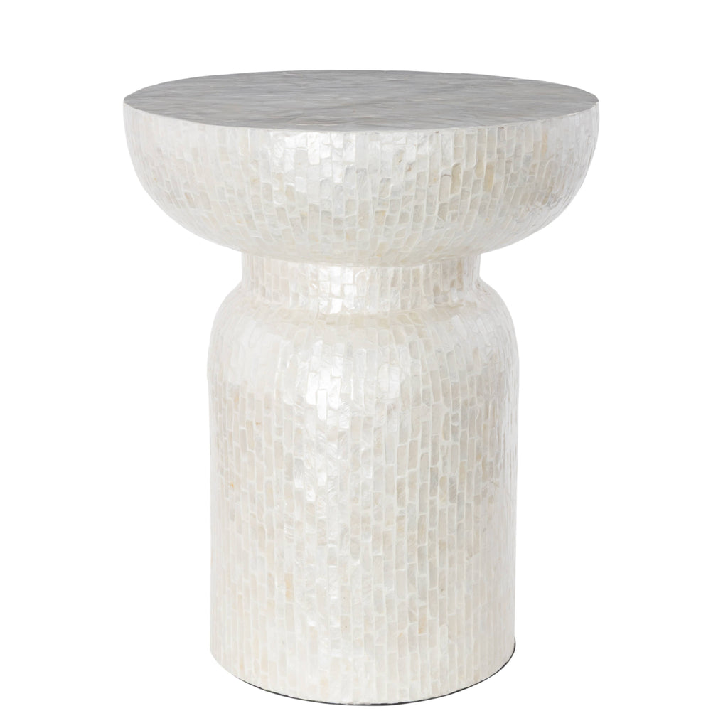 Modern and Contemporary Cream Capiz Shell Accent Table: 16"W, 22"H