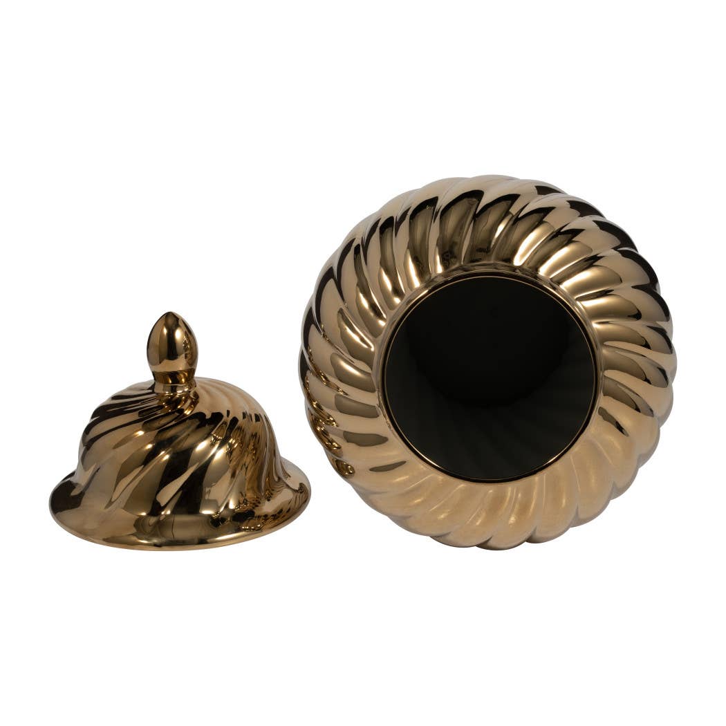 Decorative Jar - Gold Ceramic Swirl Tall Lidded, 20 in.