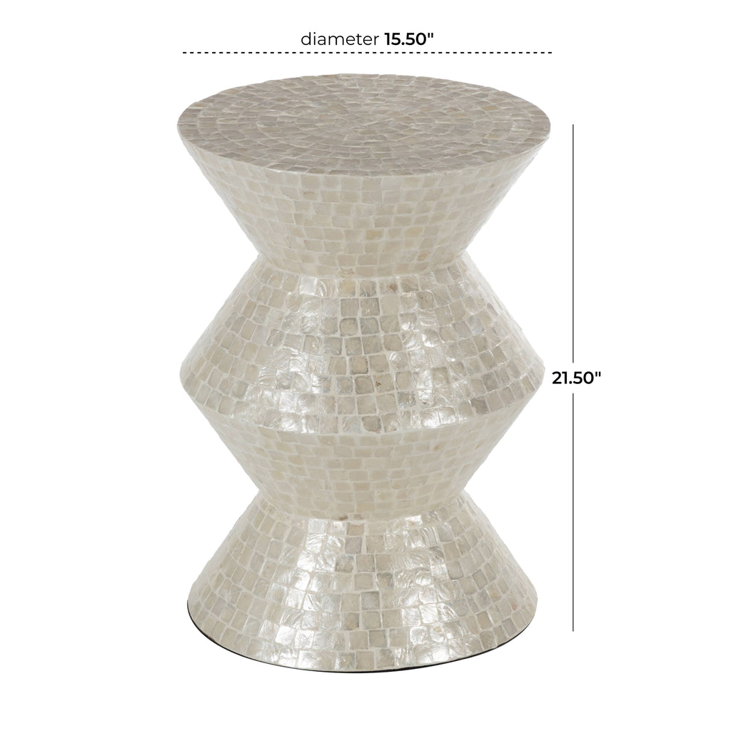 Modern and Contemporary Cream Capiz Shell Accent Table: 16"W, 22"H