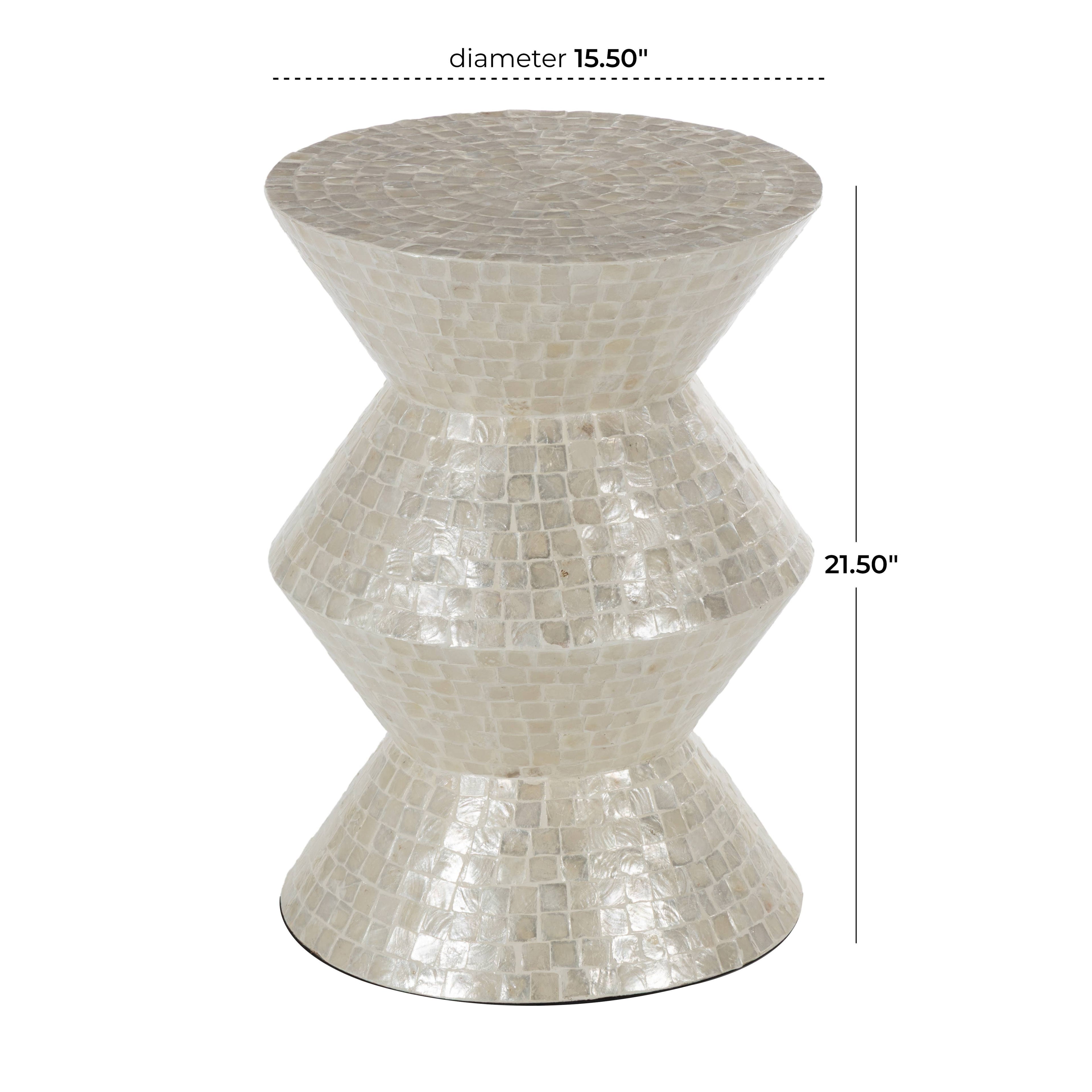 Modern and Contemporary Cream Capiz Shell Accent Table: 16"W, 22"H
