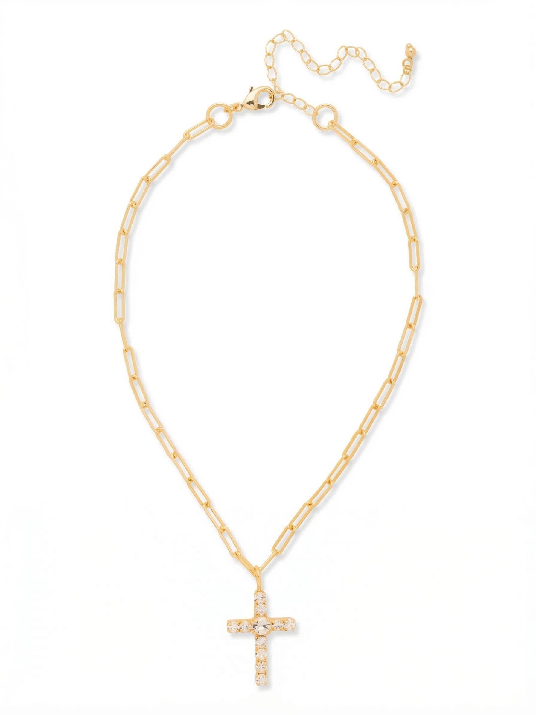 Cross Paperclip Pendant Necklace - NFZ11BGCRY: Clear