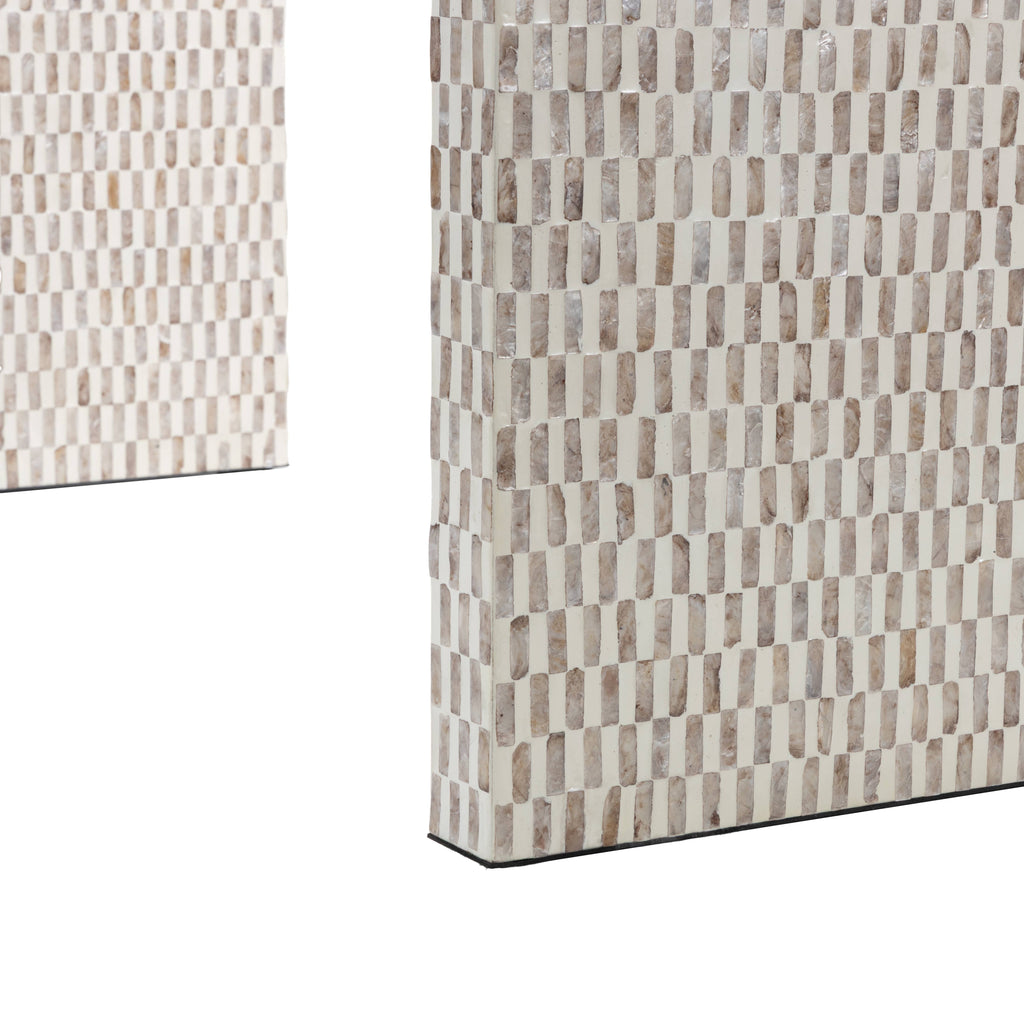 Contemporary Cream Capiz Mosaic Shell Console Table: Cream / Cream