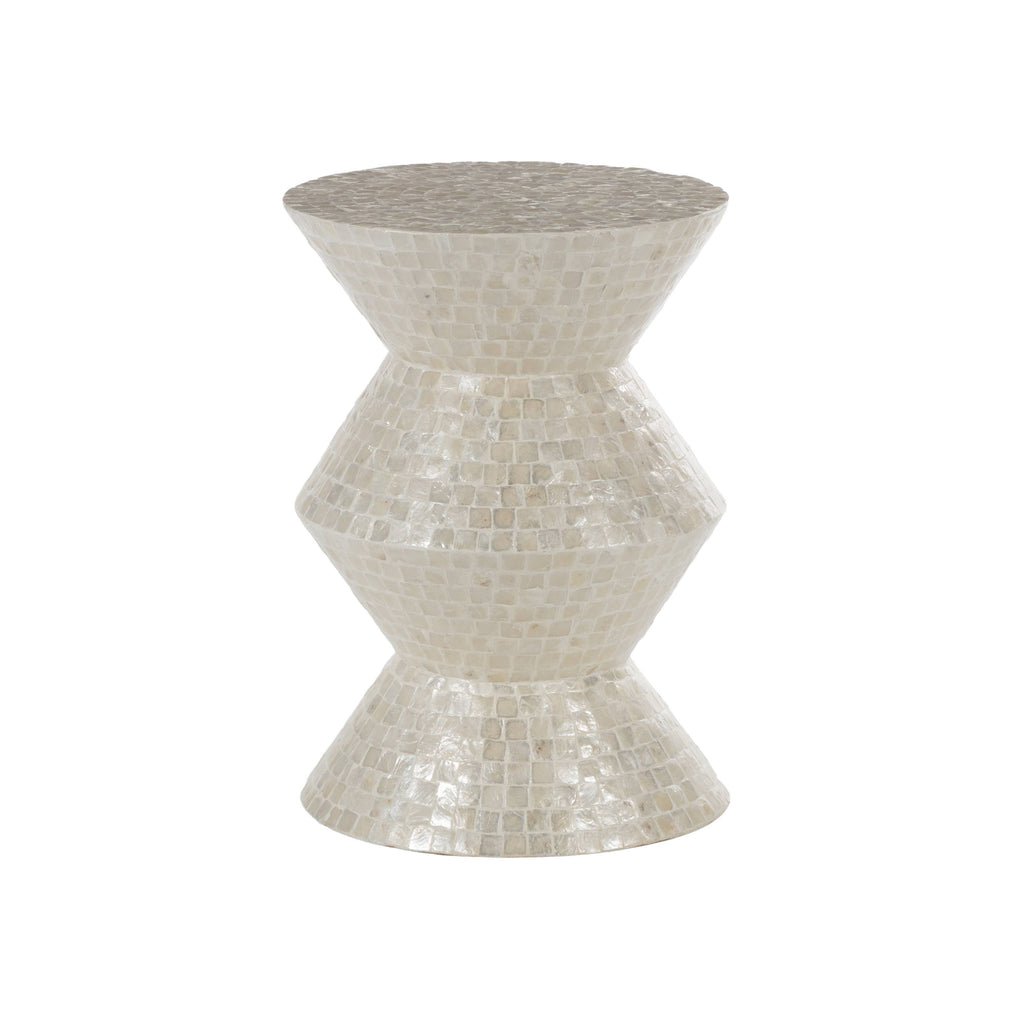 Modern and Contemporary Cream Capiz Shell Accent Table: 16"W, 22"H