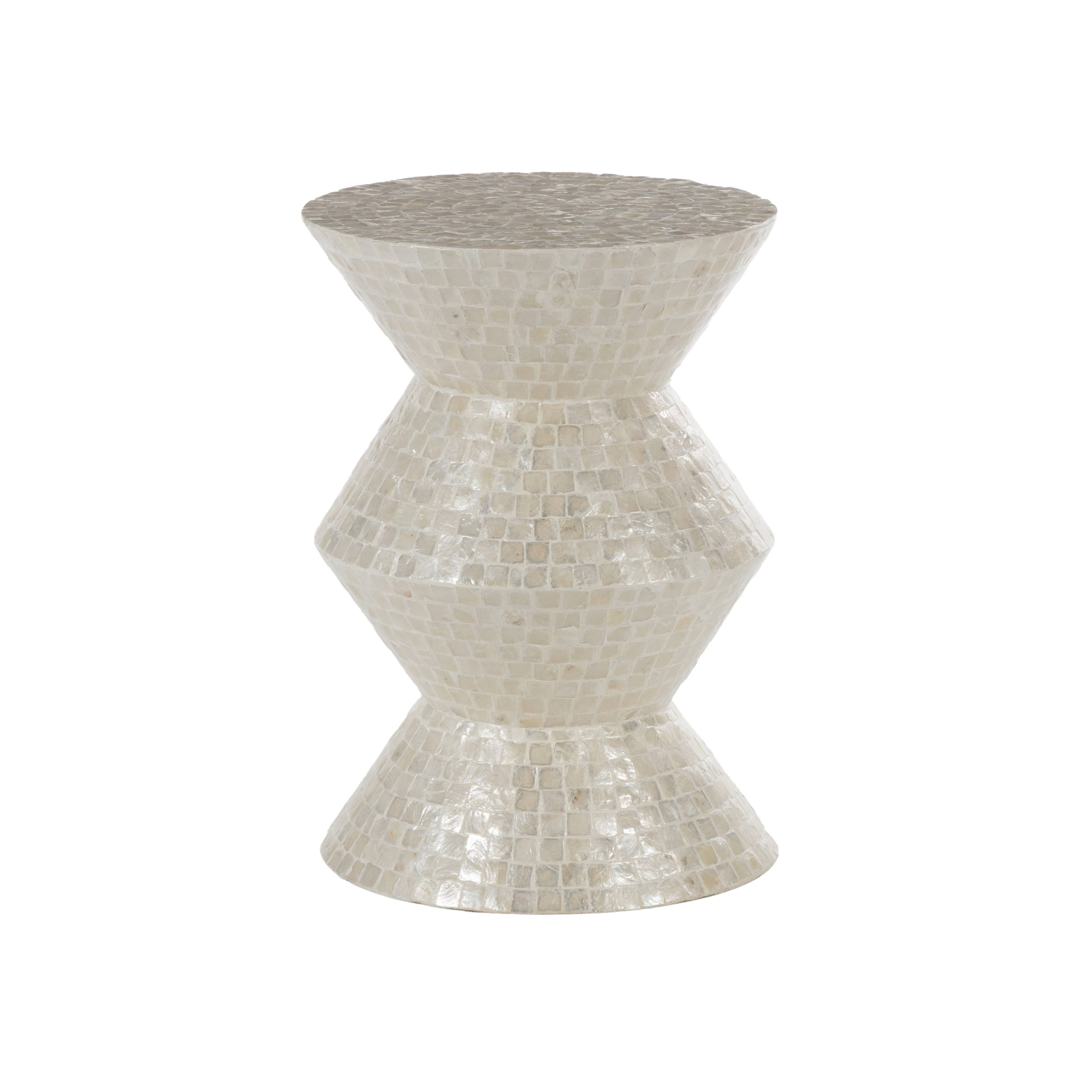Modern and Contemporary Cream Capiz Shell Accent Table: 16"W, 22"H