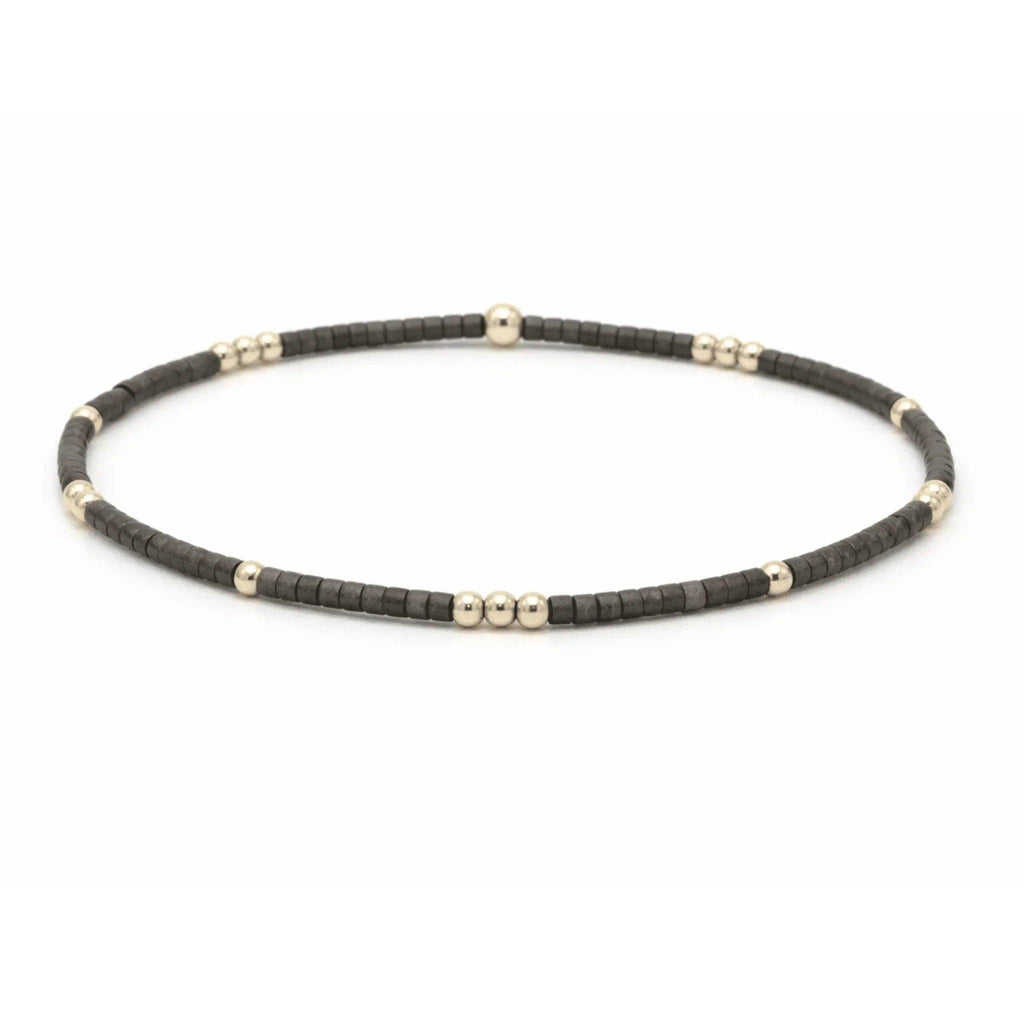 2mm Newport GRAPHITE + Gold Filled Waterproof Bracelet: 6.5"